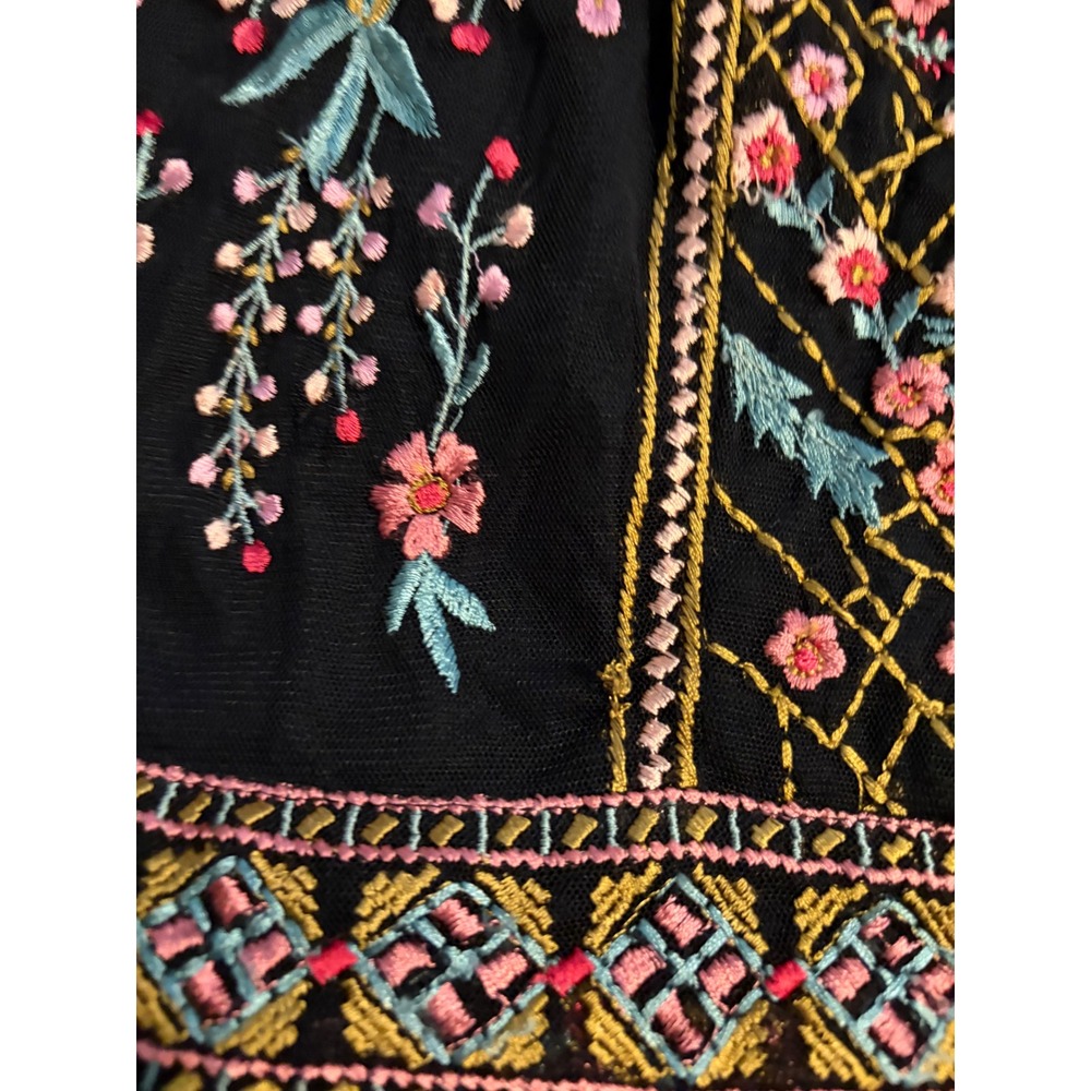 Sundance Dress Boho Floral Embroidered Mesh Black Keyhole Back Petites PM - Picture 5 of 8